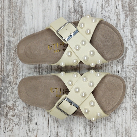 🟧NWOT Ethem Genuins Cream Pearl Slide Sandal - Picture 5 of 16